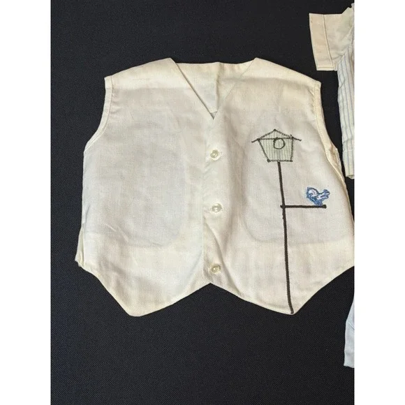 Vtg Baby Togs Boy Clothes/Blue/Embroidered/Button Down/Vest/50's-70's?/Bird Lot - Picture 2 of 12